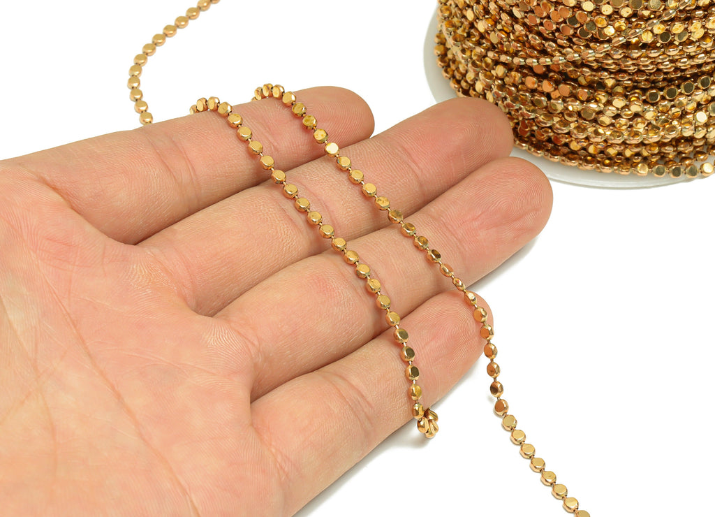 2.5mm Flat Ball Chain - Brass Chain Pellet - Flat Round Connector Chain - Raw Brass Flat Round Connector Chain - CC1245 - DOMEDBAZAAR