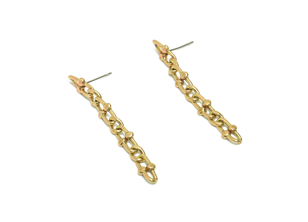 Brass Chain Earring Stud - Raw Brass Tassel  Earring Post - Oval Hammered Chain Earring Post - Hang Link Post - 45x5.5x1mm- PP8863 - DOMEDBAZAAR