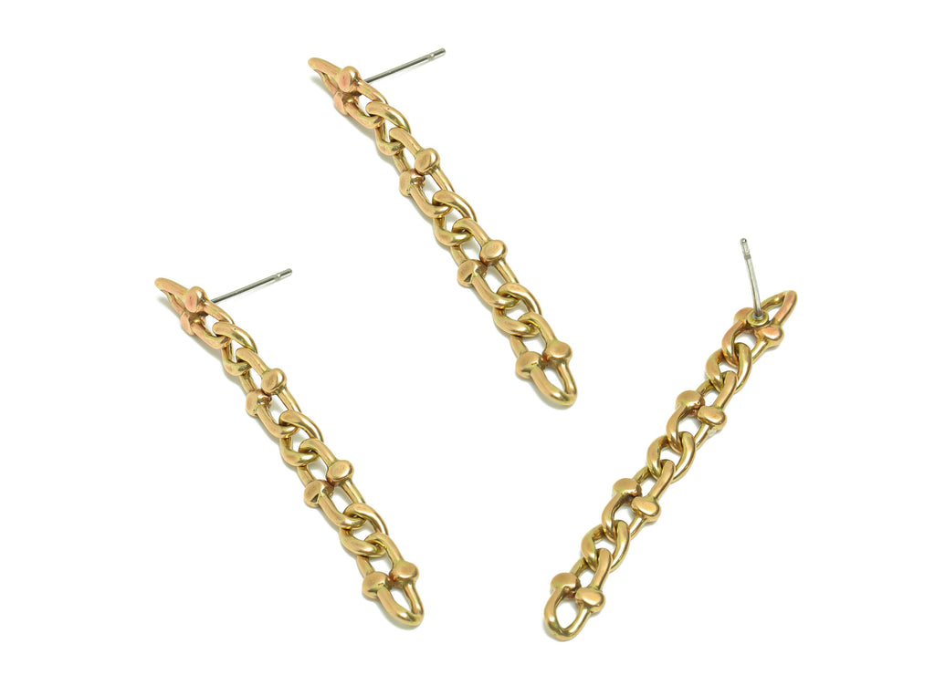 Brass Chain Earring Stud - Raw Brass Tassel  Earring Post - Oval Hammered Chain Earring Post - Hang Link Post - 45x5.5x1mm- PP8863 - DOMEDBAZAAR