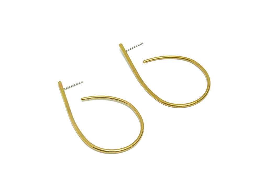 Brass Wire Earring Post - Raw Brass Drop Bent Wire Earring Stud - Twine Wire Teardrop Earring Stud - Brass Wire Post - 52x31x1mm - PP9423 - DOMEDBAZAAR