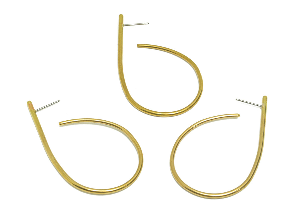 Brass Wire Earring Post - Raw Brass Drop Bent Wire Earring Stud - Twine Wire Teardrop Earring Stud - Brass Wire Post - 52x31x1mm - PP9423 - DOMEDBAZAAR
