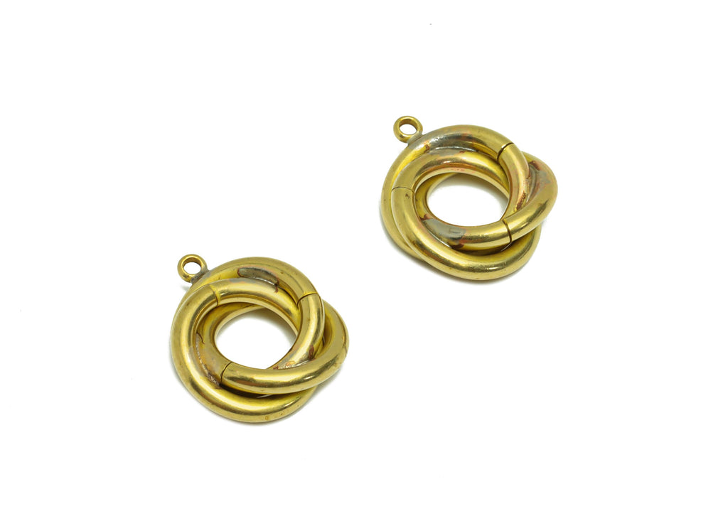 Brass Interwoven Earring Charm - Raw Brass Round Ring Earring Charm - Cross Rings Earring Charm - Twisted Round Pendant - 16x14x4mm - PP9389 - DOMEDBAZAAR