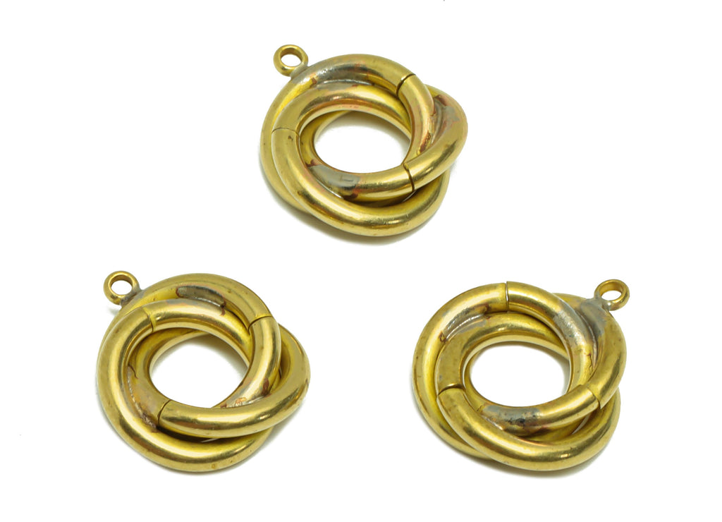 Brass Interwoven Earring Charm - Raw Brass Round Ring Earring Charm - Cross Rings Earring Charm - Twisted Round Pendant - 16x14x4mm - PP9389 - DOMEDBAZAAR