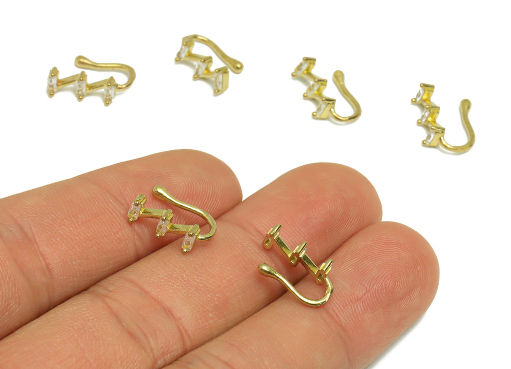 Brass Cuff Zircon Earring - Raw Brass Rectangle Wire Hook Earring - Brass Zircon Nose Clip - Cuff Hook Wire Earring - 14x4x7.8mm- PP8984 - DOMEDBAZAAR