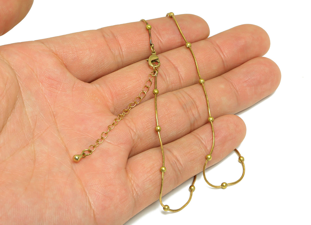 0.8mm Finished Snake Chain - 43+6CM 2.4mm Ball Beaded Snake Chain - Raw Brass Finished Snake Chain - Finished Snake Chain Necklace - CC1272 - DOMEDBAZAAR